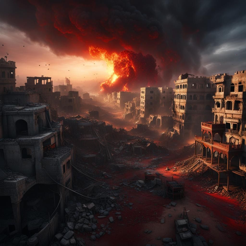 Gaza Bleeding: Detailed Matte Painting in 8K