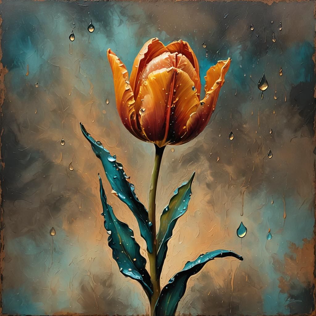 Tulip in Golden Light: An Impasto Painting