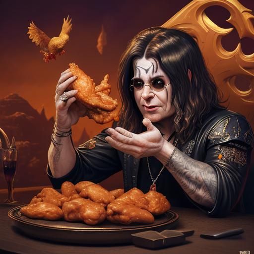 Ozzy Osbourne Cartoon Eating Chicken Wings