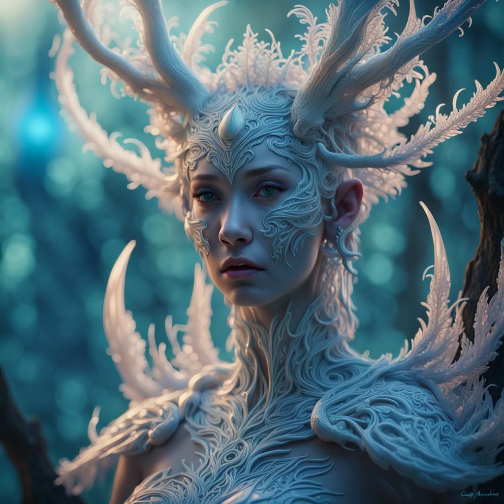 Enchanted Forest Guardian in Bioluminescent Woods