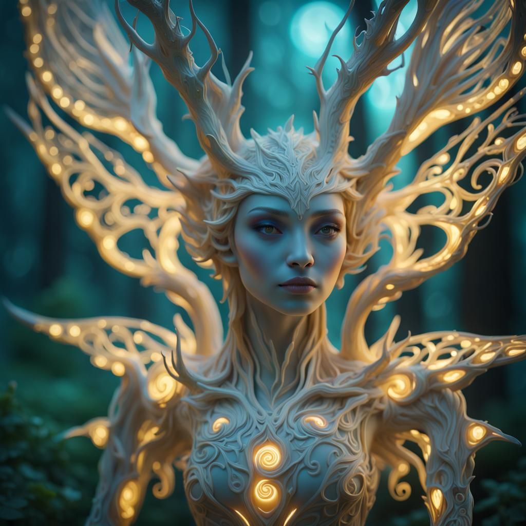 Enchanted Forest Guardian in Bioluminescent Woods