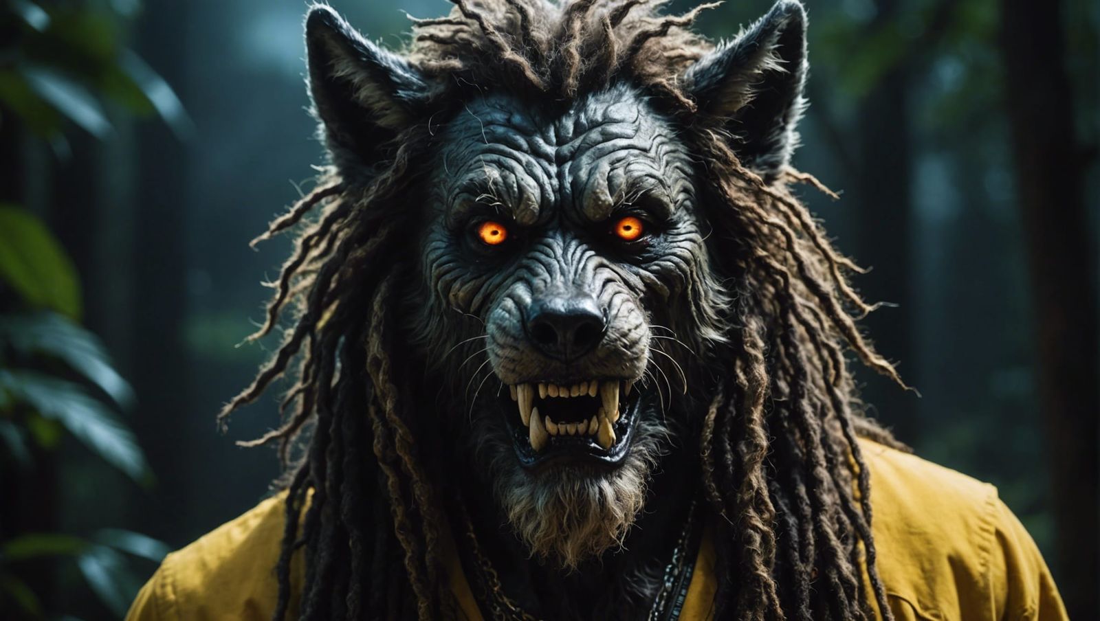 Glowing Werewolf Rastafarian Hybrid in Dark Fantasy Style