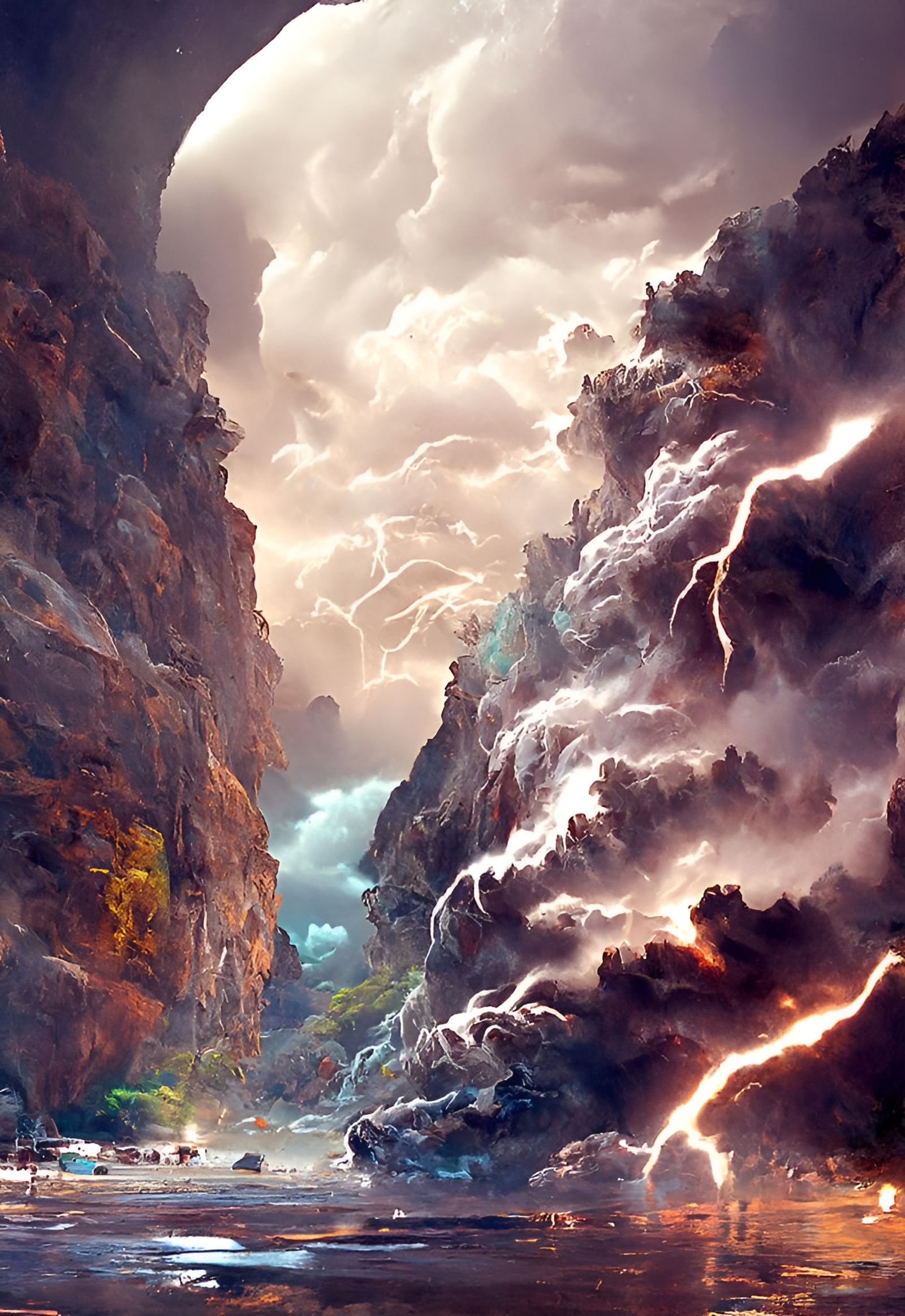 Epic Lightning Storm over Canyon Landscape