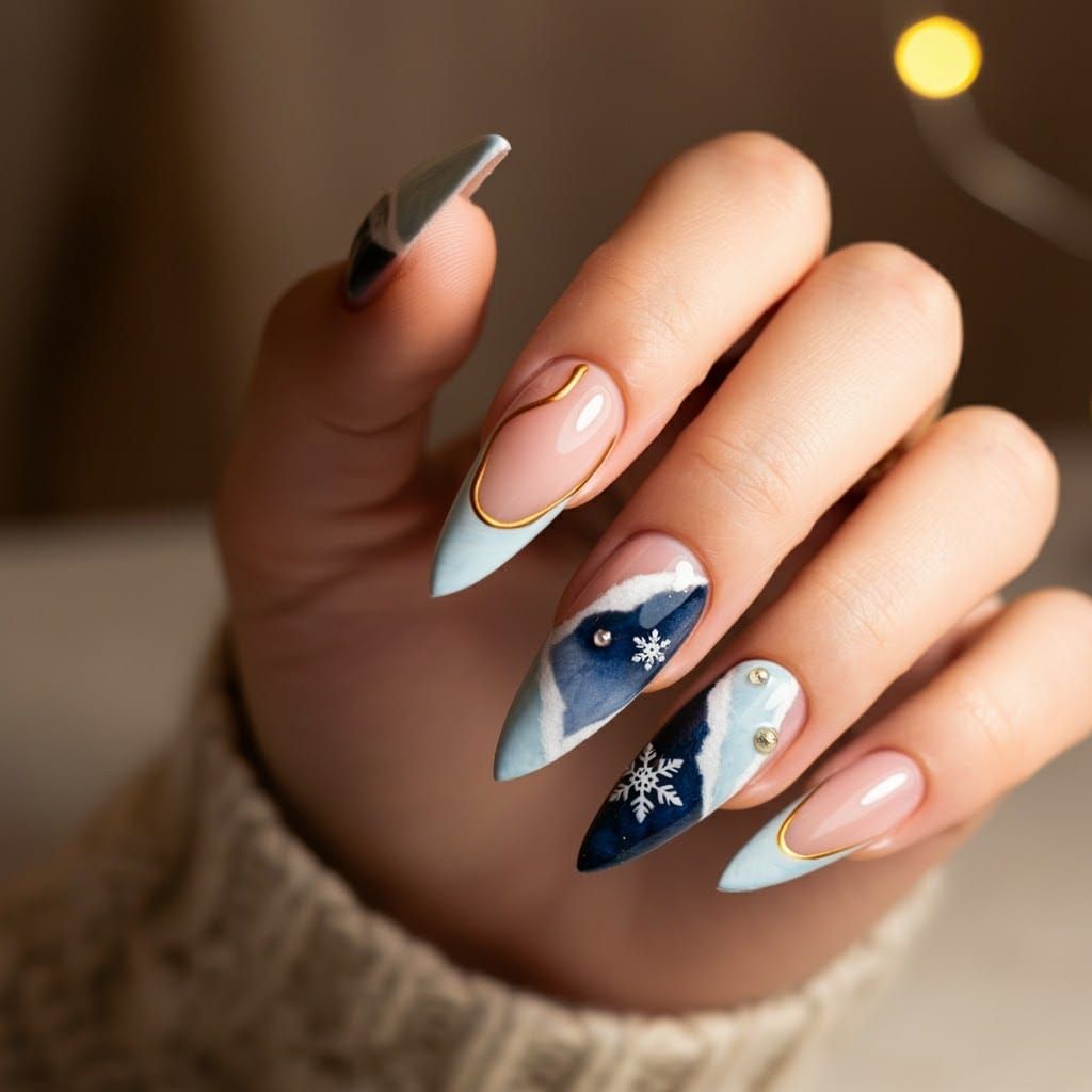 Elegant Stiletto Nails with Abstract Winter Nail Art