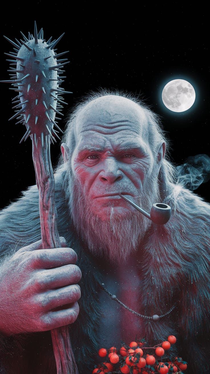 Gigantic Bald Ice Age Man in Ultraviolet Light