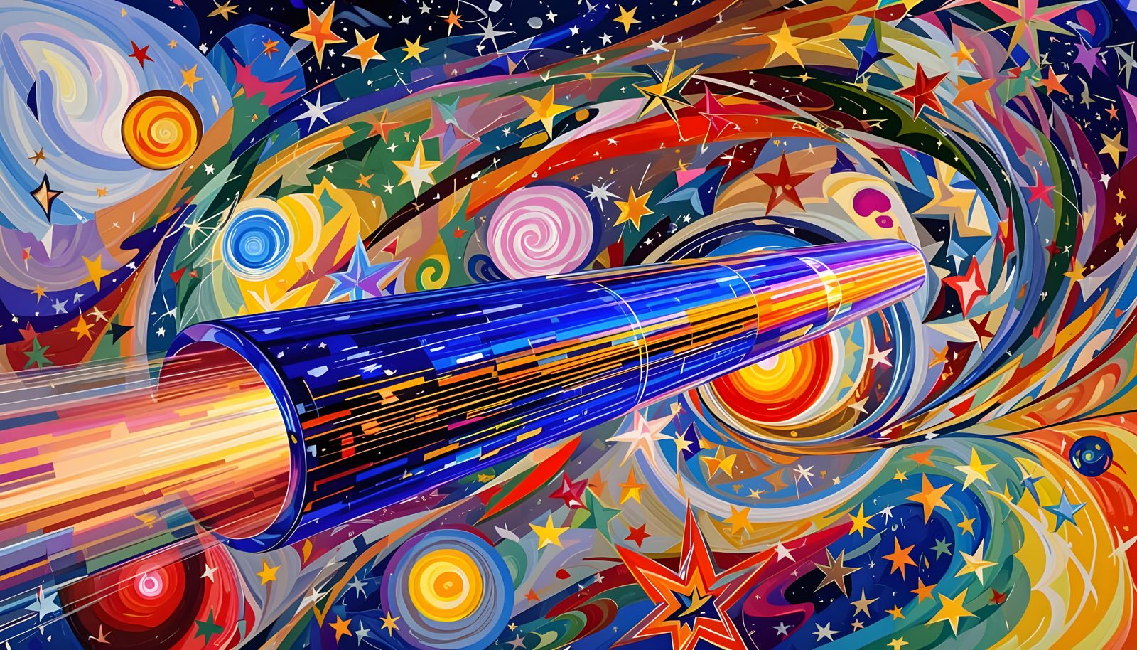 Iridescent Cosmos Reflected in Metallic Cylinder