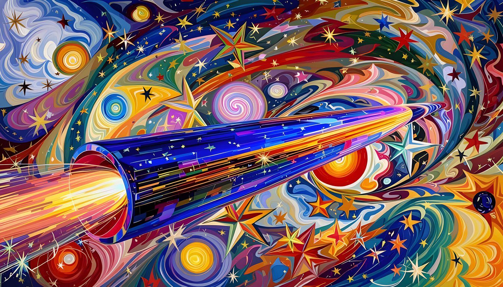 Iridescent Cosmos Mirrored in Metallic Cylinder