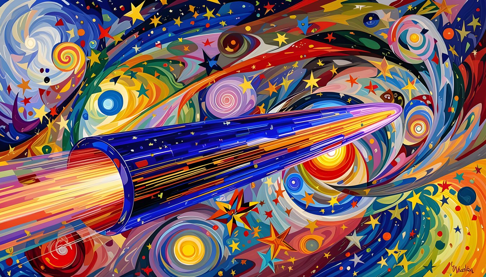 Iridescent Cosmos Reflected in Metallic Cylinder