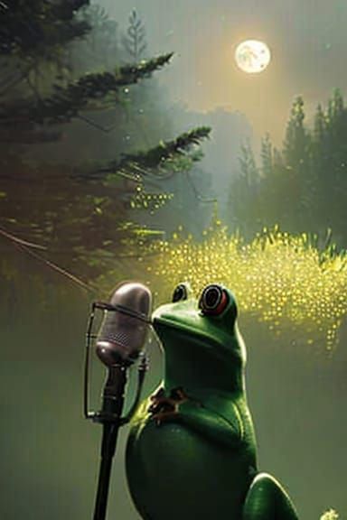 Green Frog Sings Under the Moon, Hyperdetailed Art