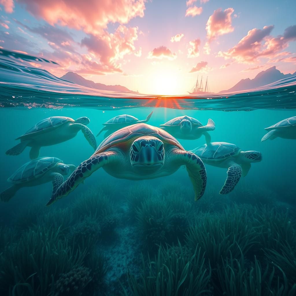 Glowing Sea Glass Turtles in Turquoise Waters