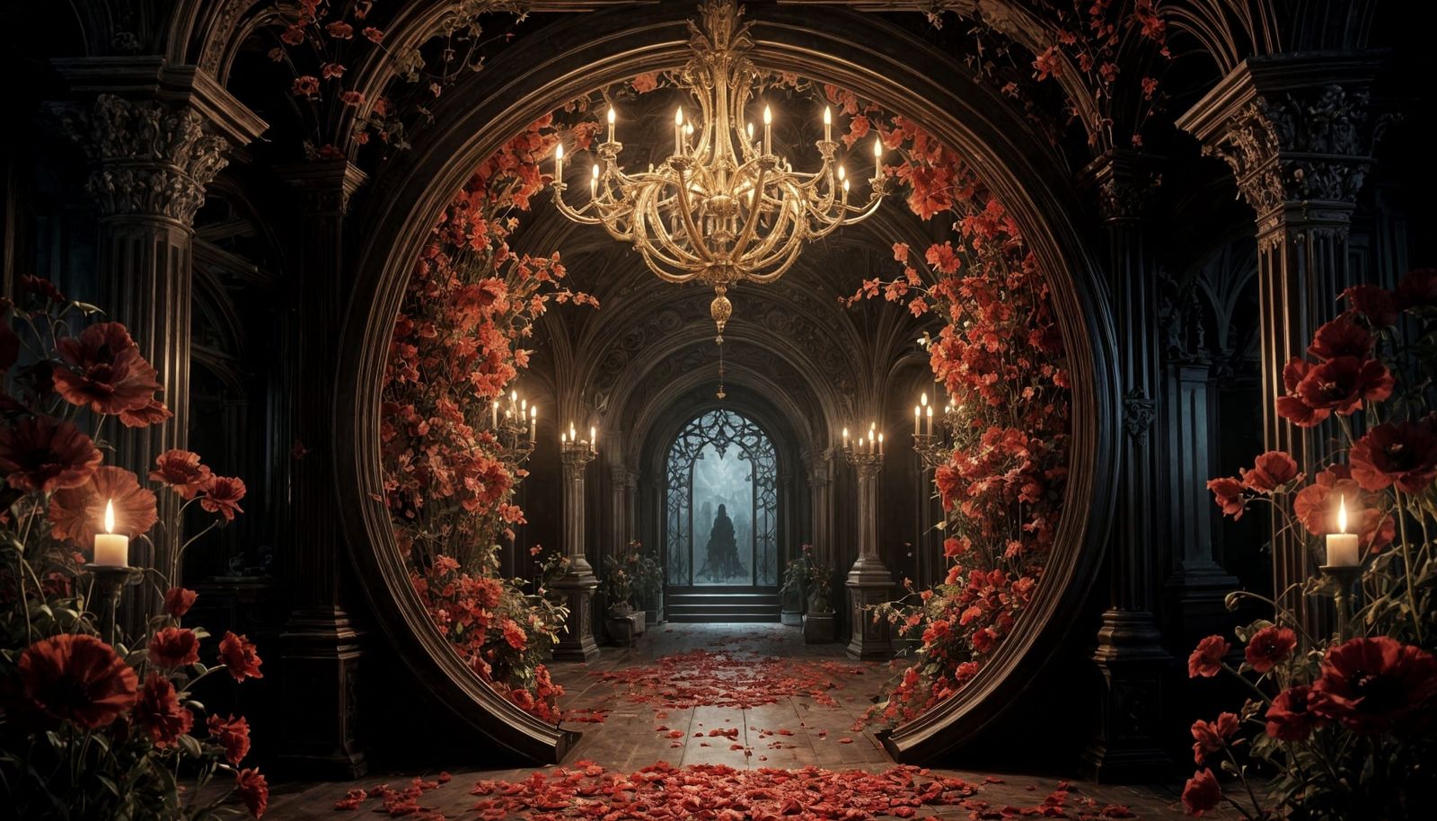 Gothic Picture Frame Enshrouded by Mystical Red Poppies in E...