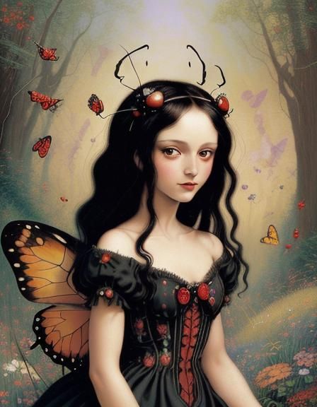 Ladybug Fairy in da Vinci Style with Ladybug Wings