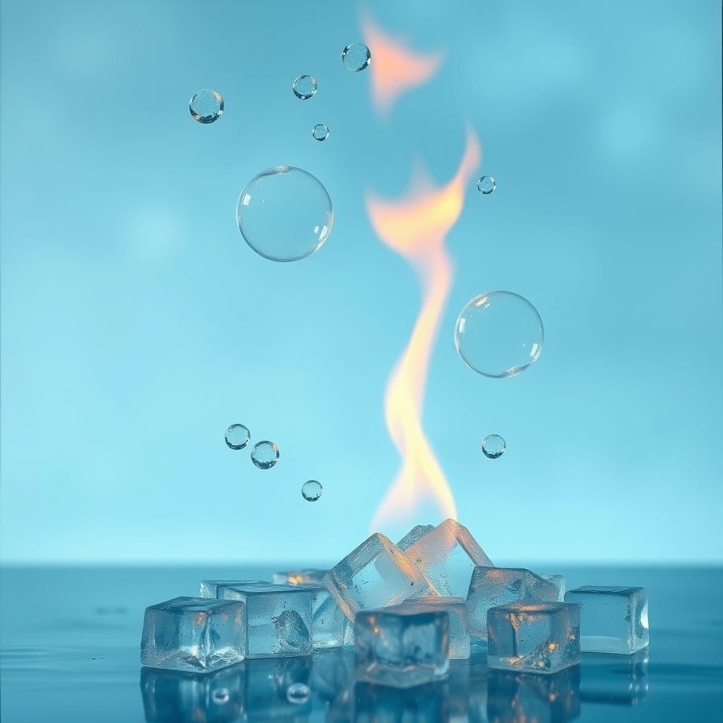 Ethereal Glass Fire Scene in Labradorite Blue Atmosphere