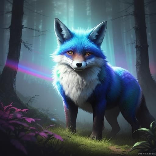 Rainbow Fox in Misty Forest Concept Art