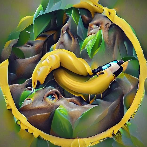 Cryptocurrency Banana in Rainforest: Digital Art