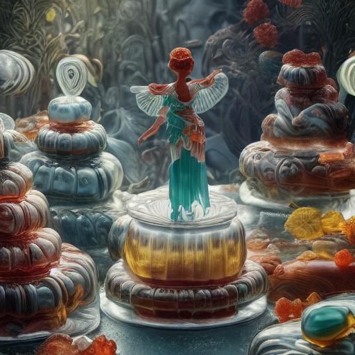 Jelly Sculpture of Dancer on Mountain