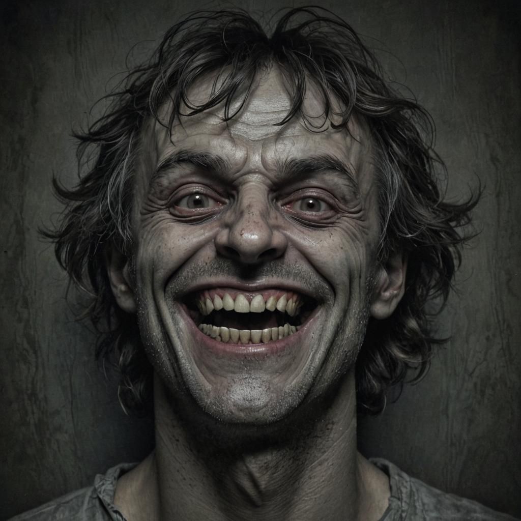 Distorted Face with Sharp Teeth in Dark Etching Style