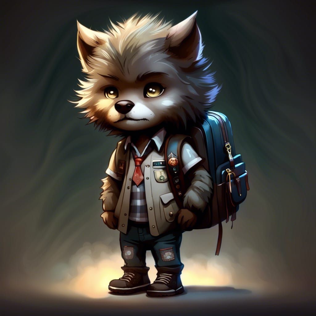 Chibi Werewolf's First Day of School Portrait
