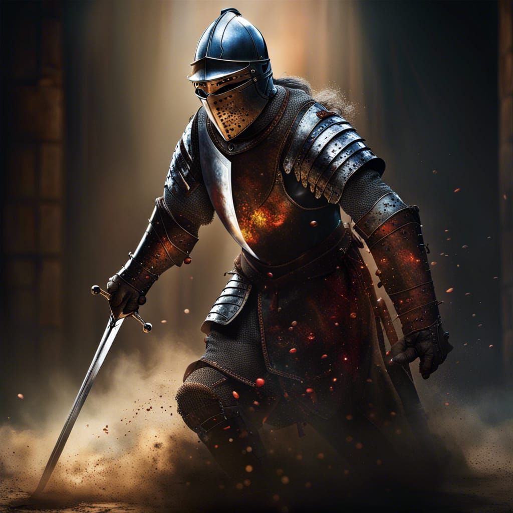 Medieval Knight in Battle: Hyperrealistic Action Portrait