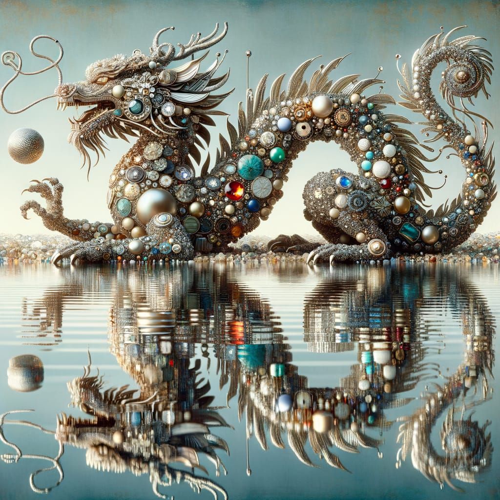 Art Deco Dragon Adorned with Glistening Jewels