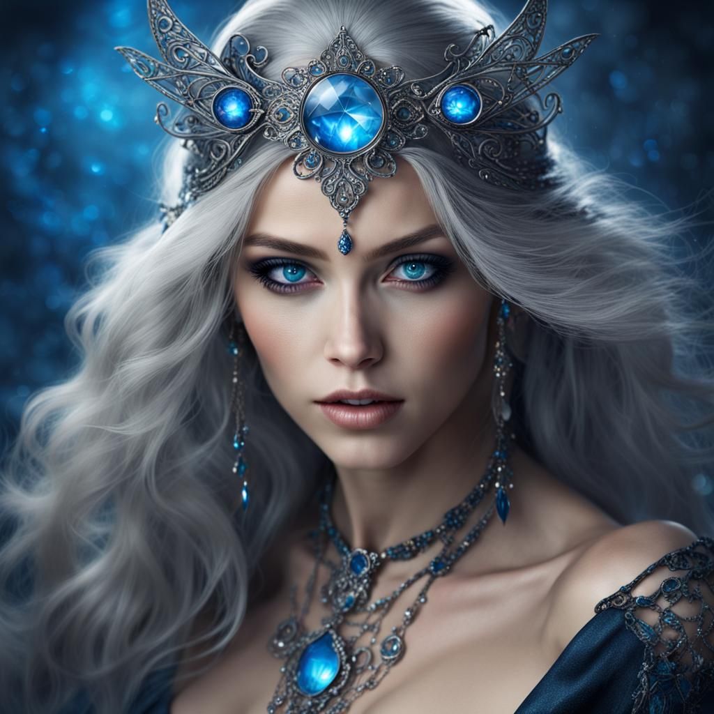 Enchanting Sorceress with Piercing Blue Eyes