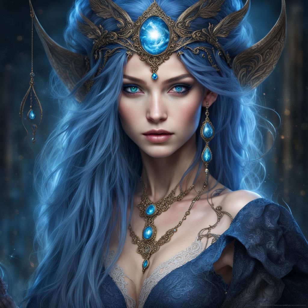 Enchanting Sorceress with Piercing Blue Eyes