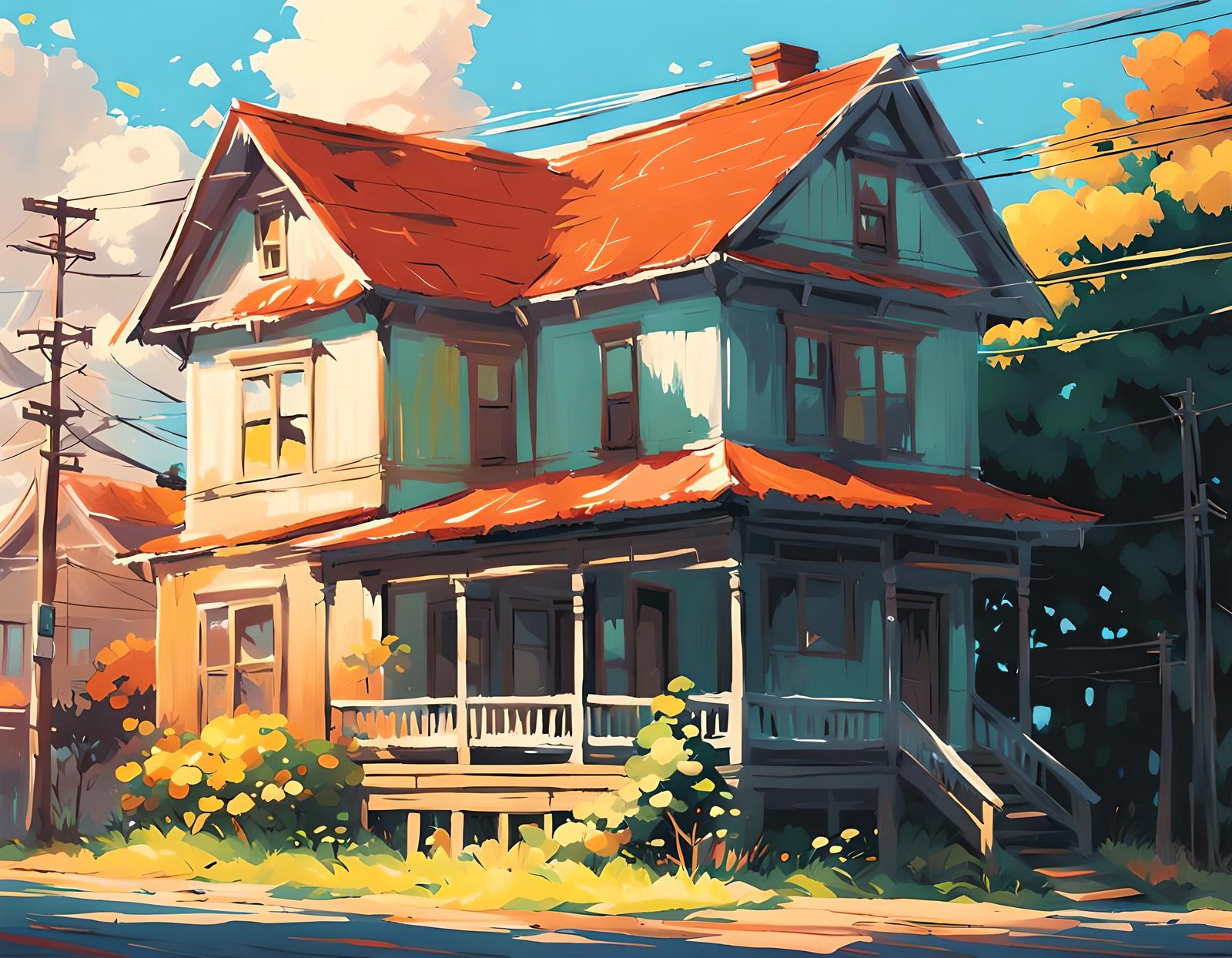 House in Acrylic Painting Style