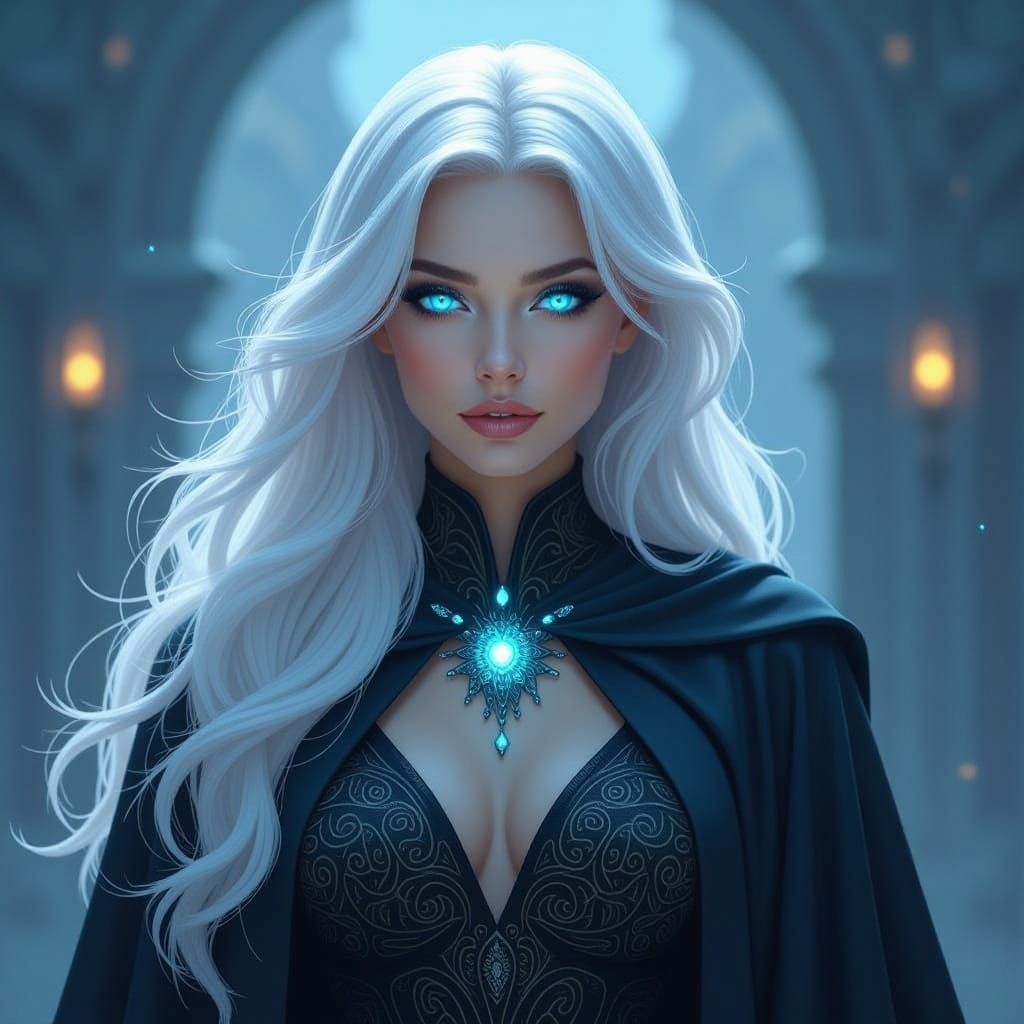 Futuristic Goddess Witch with Zentangle Patterns