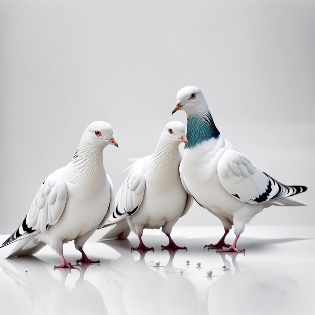 Abstract White Pigeons on White Background