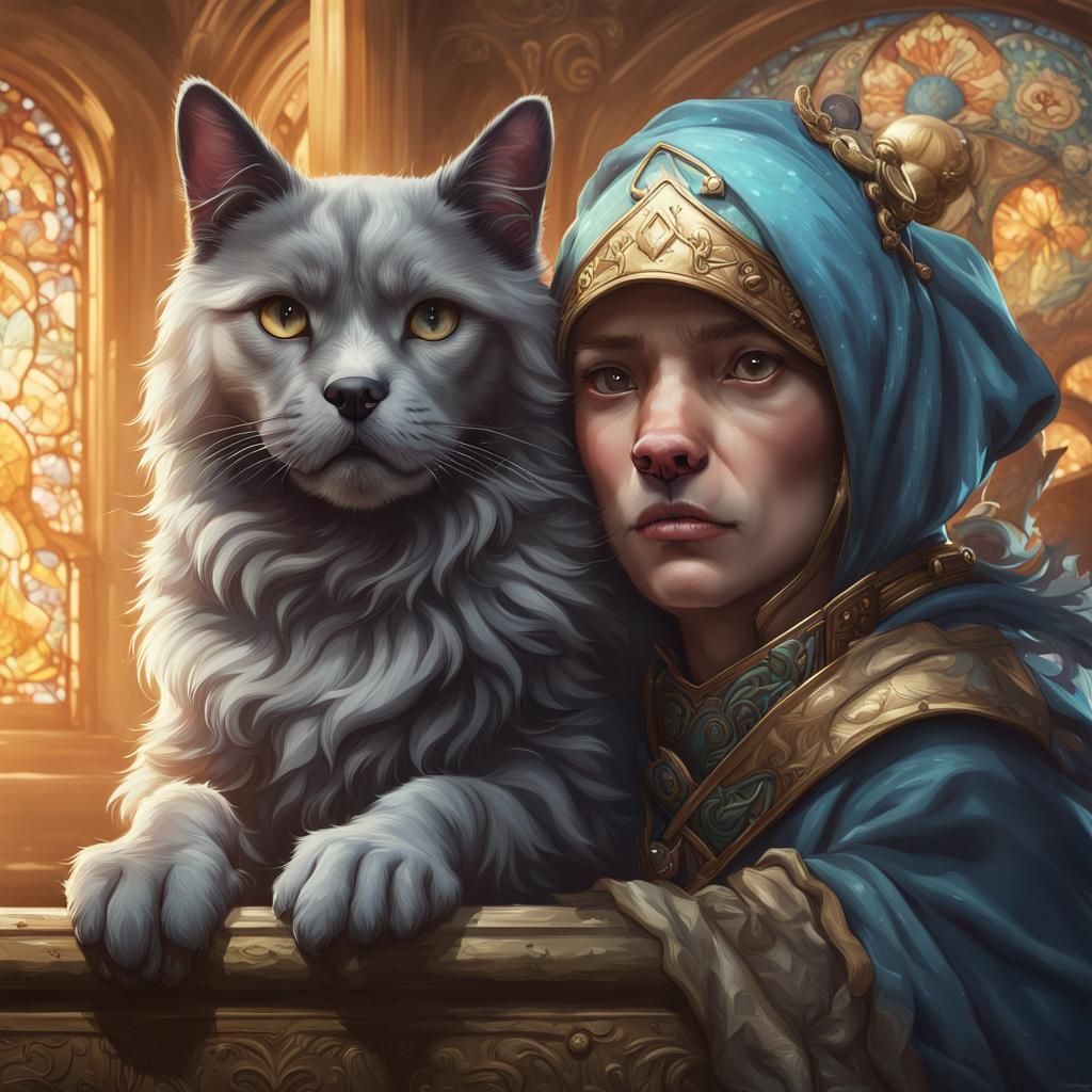 Detailed Portrait of Dog and Cat