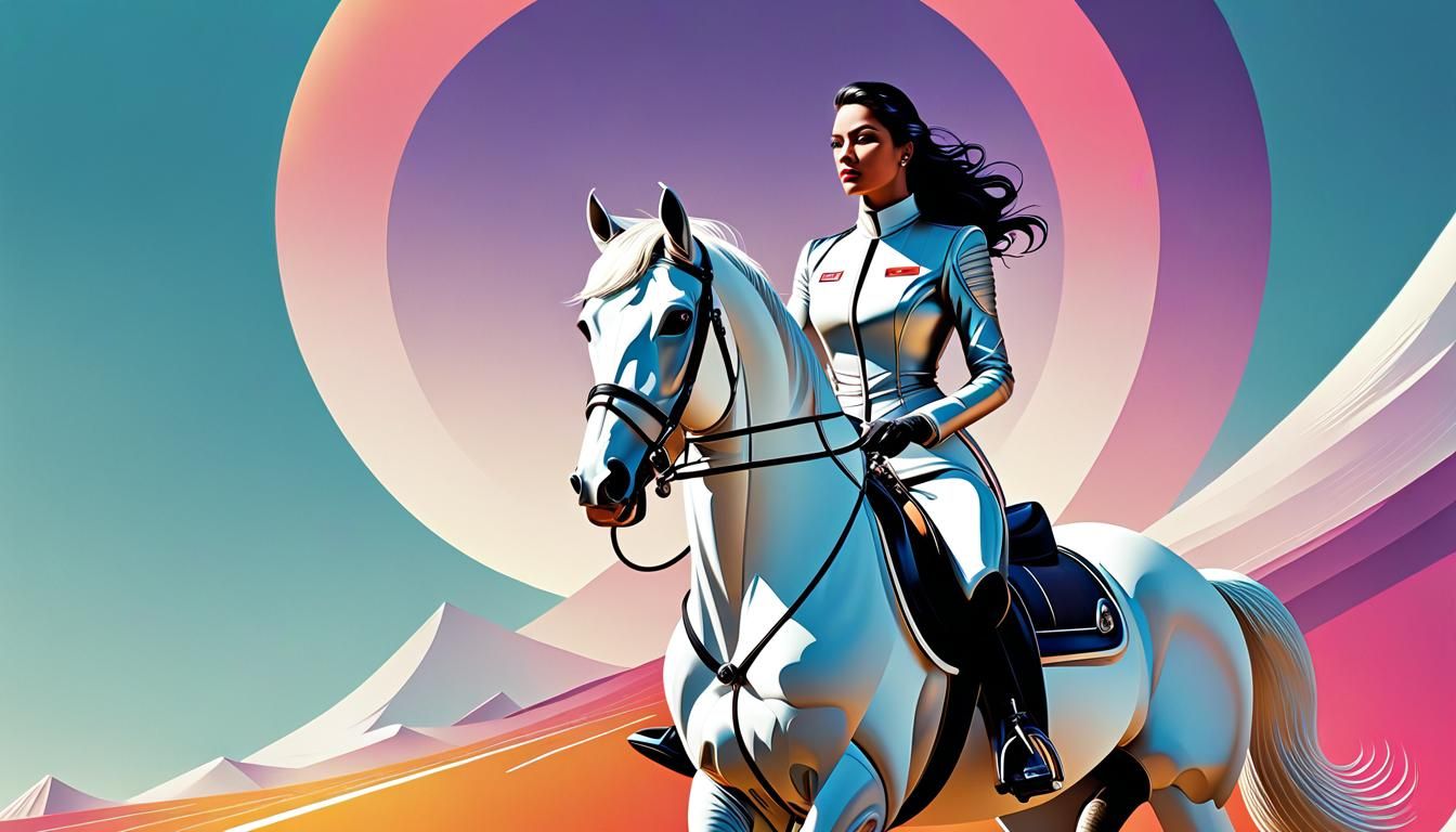 Princess on White Horse with Fruits, Cinematic Still
