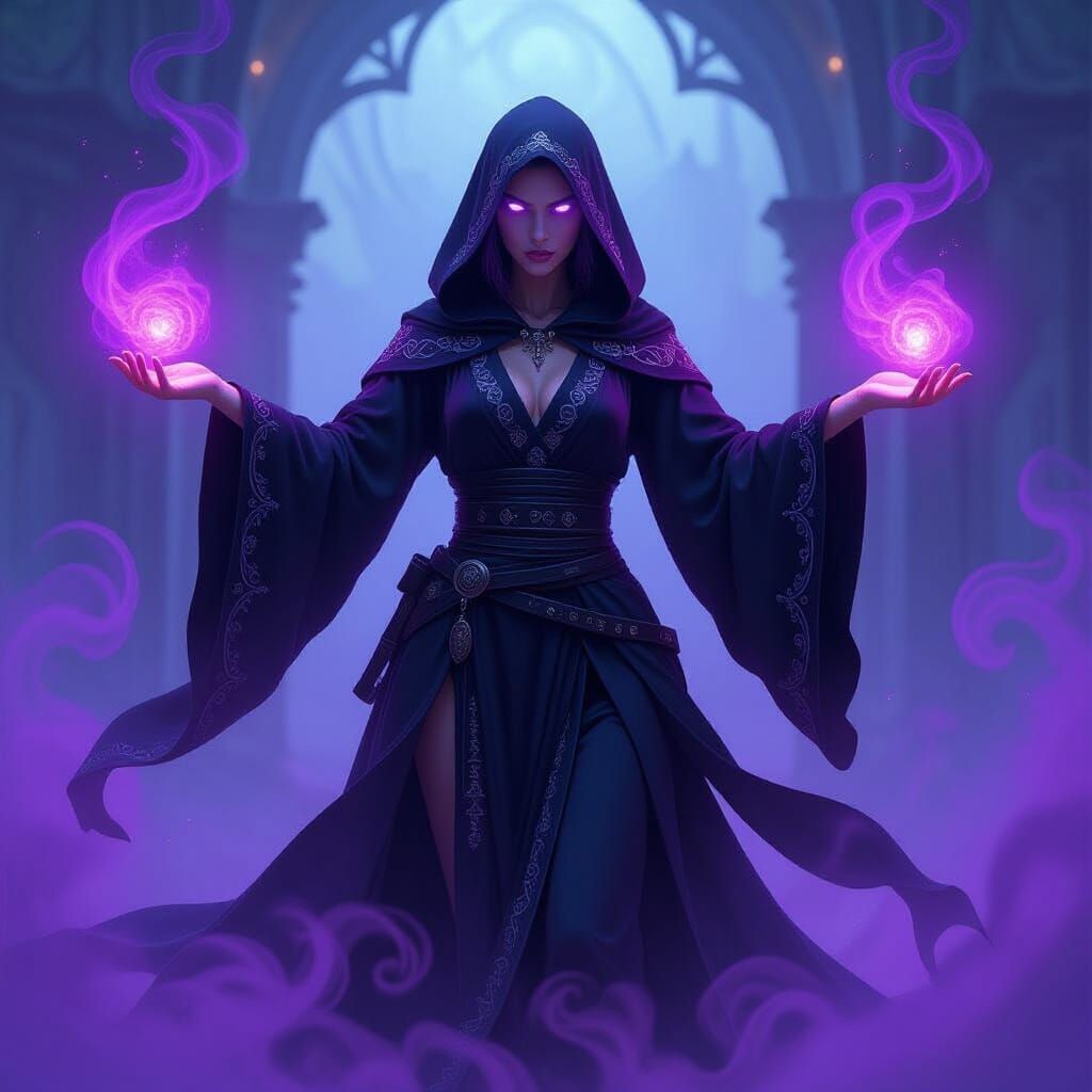 Sorceress in Purple Mist with Silver Embroidery
