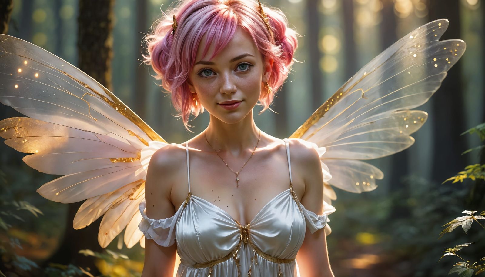 Pink-Haired Fairy in Forest: Hyperrealistic Fantasy Art