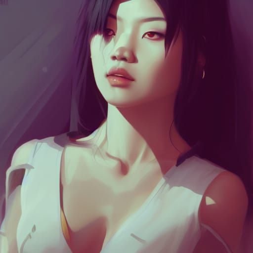 Sinister Asian Goth Woman Portrait in Illustration Style