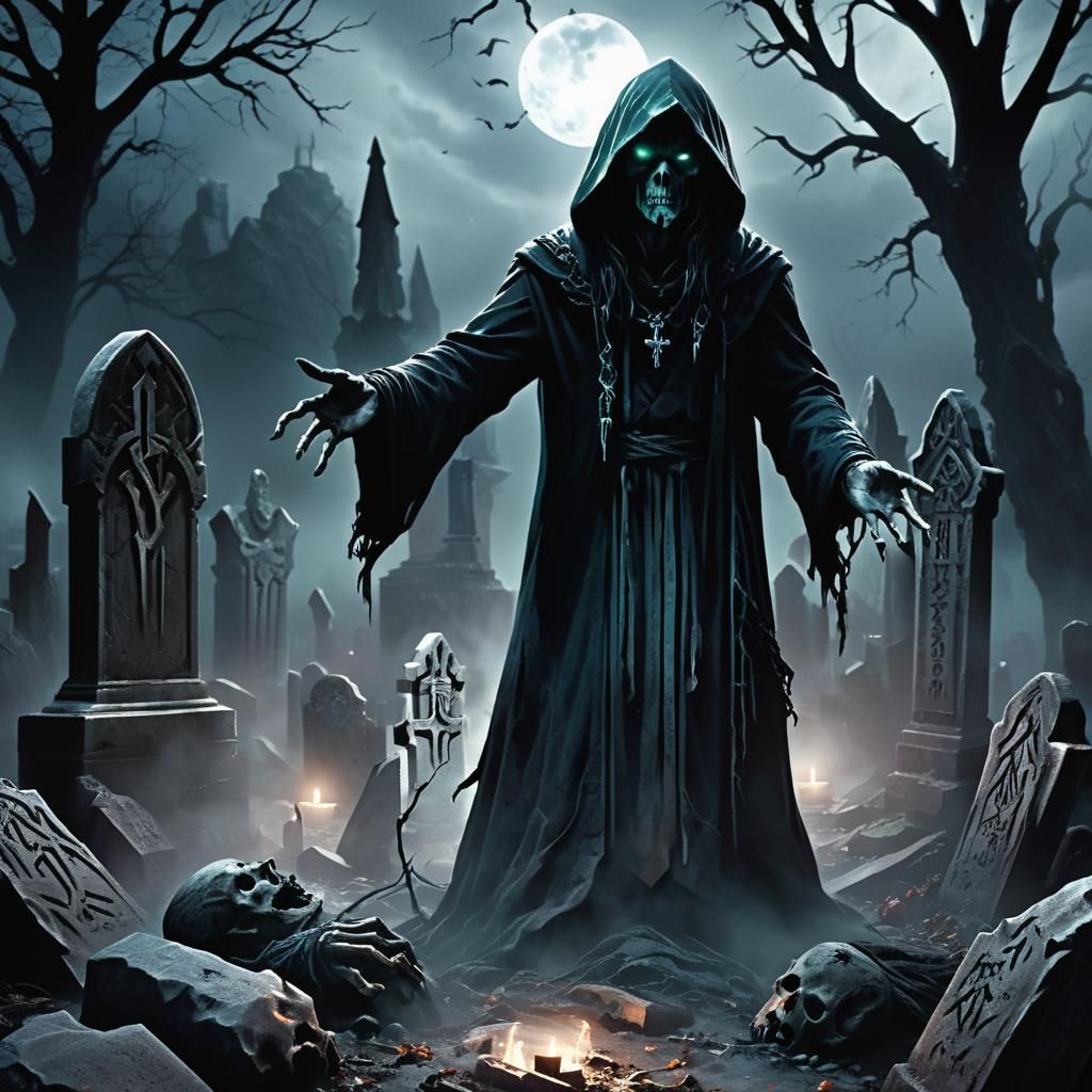 Necromancer Raising a Corpse in Dark Fantasy Style