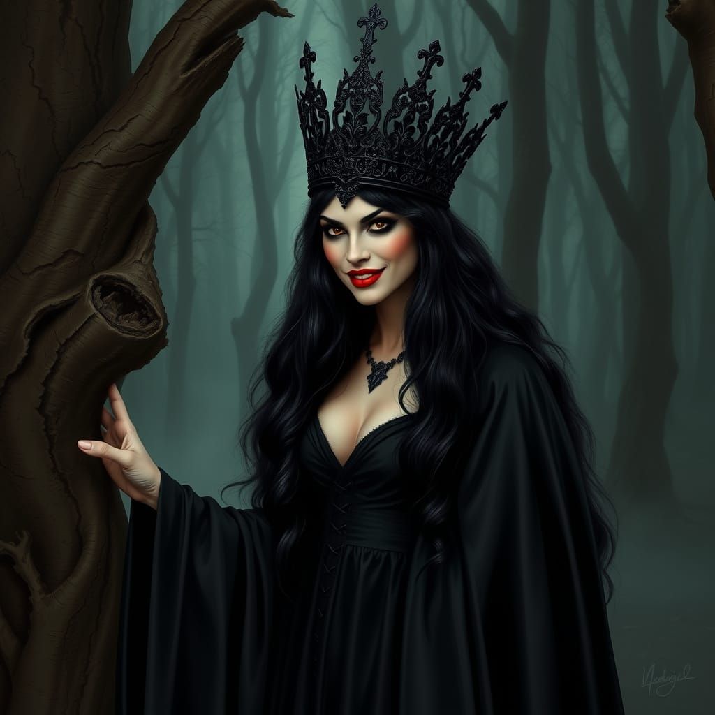 Dark Goddess Emerges from Gothic Forest