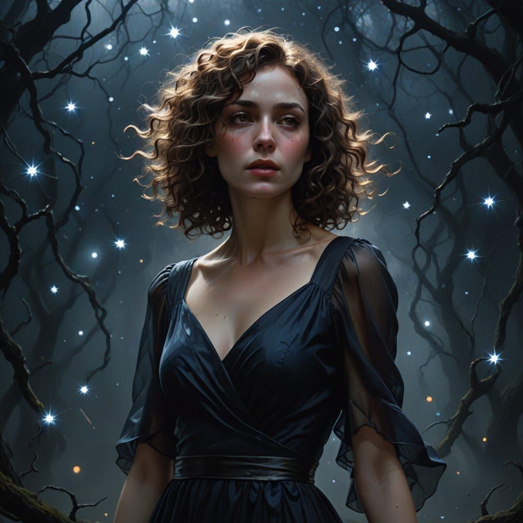 Surreal Woman in Void, Eerie Chiaroscuro Portrait