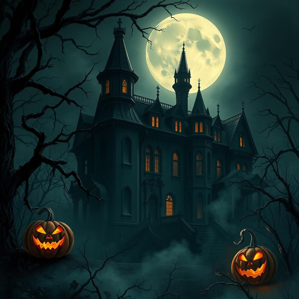 Eerie Halloween Mansion in Dark Gothic Style
