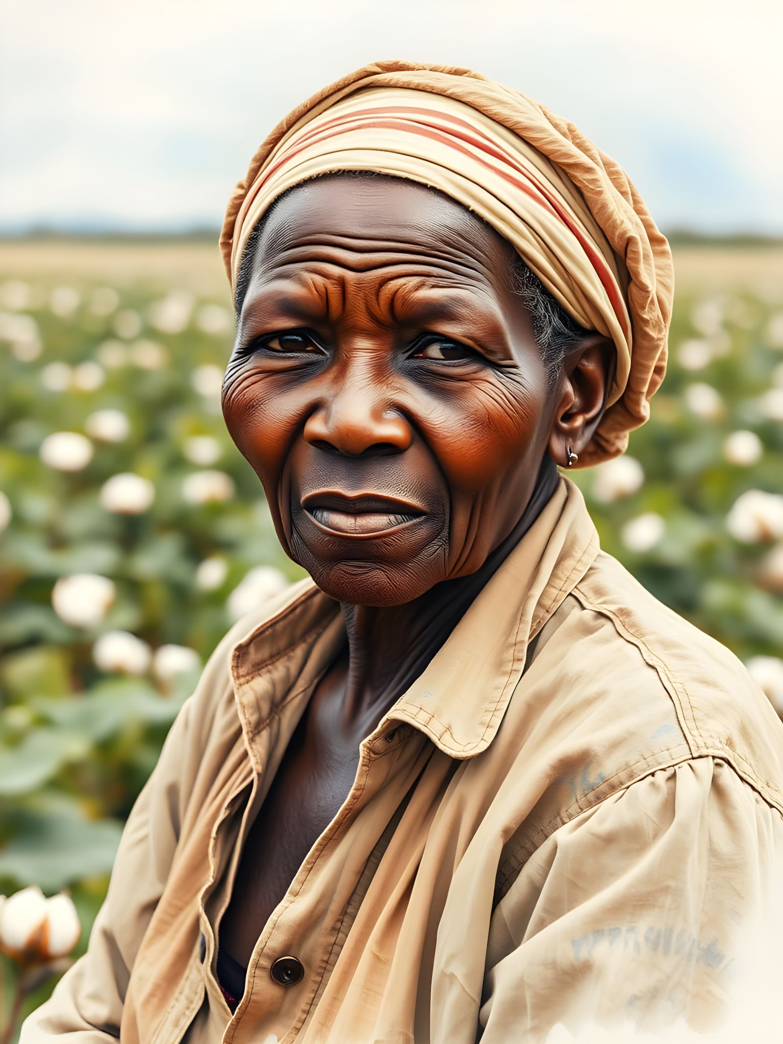 Aged African-American Woman in Cotton Fields