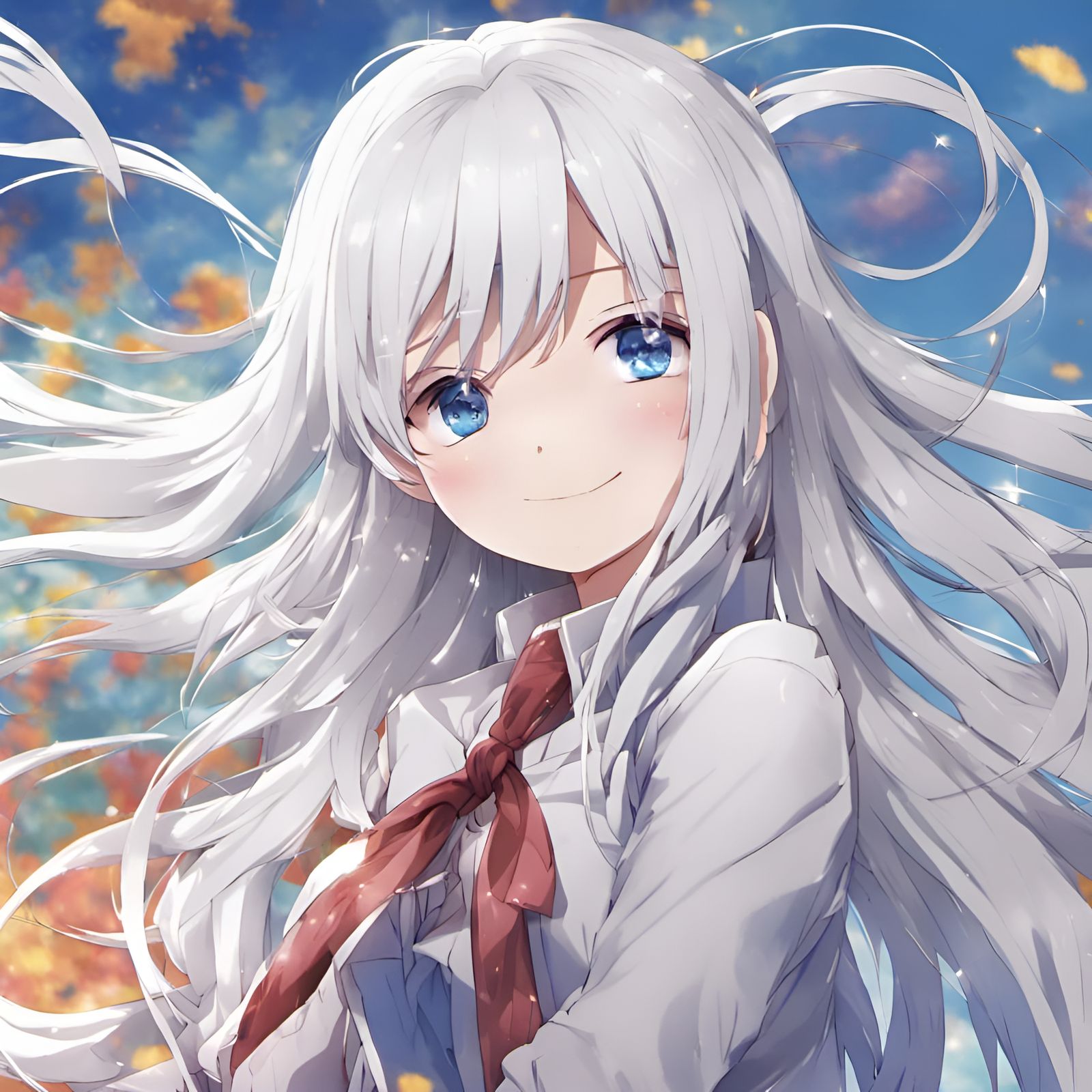 Cute Anime Girl with White Hair and Blue Eyes