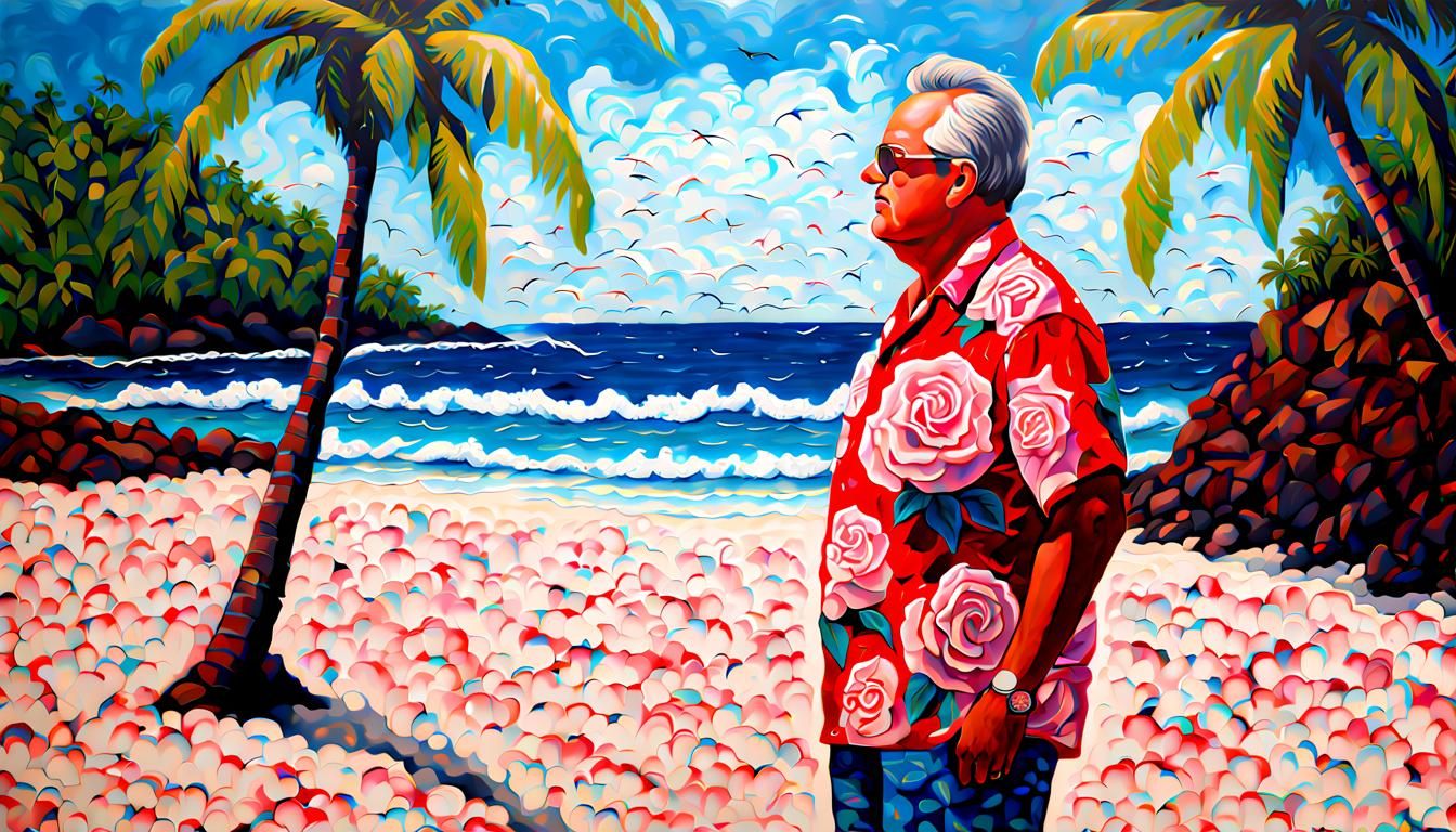 Man in Roses Shirt, Acrylic Painting on Canvas