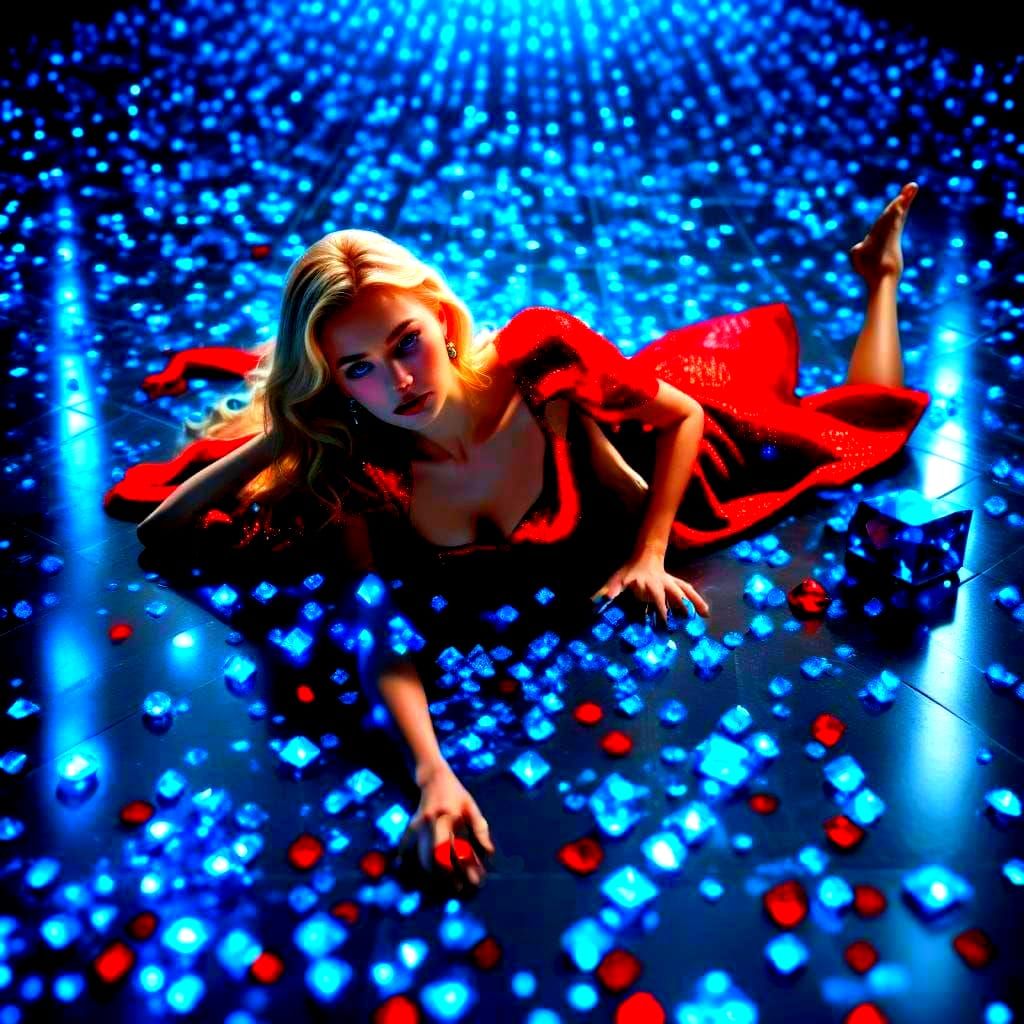 3D Matrix Room with Diamond Floor and Red Gown
