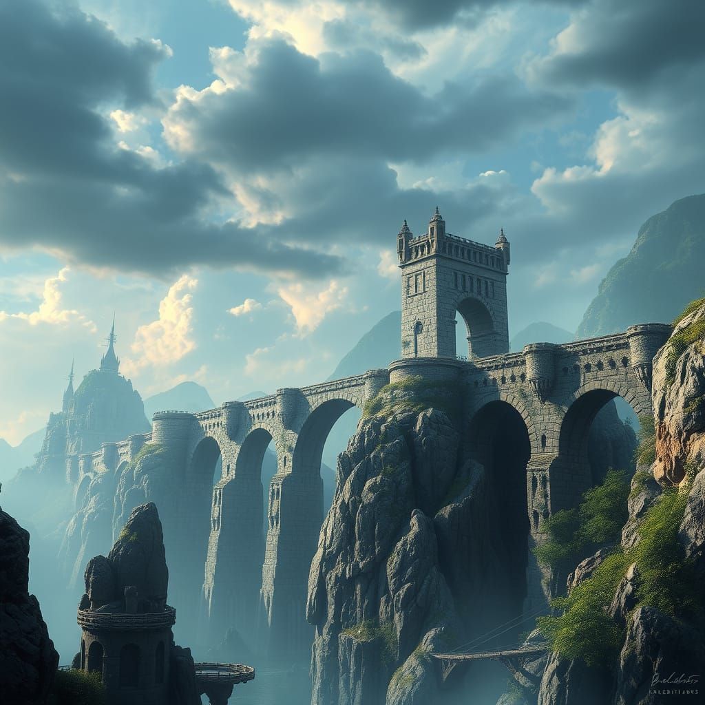Epic Digital Painting of a Majestic Stone Bridge Connecting ...