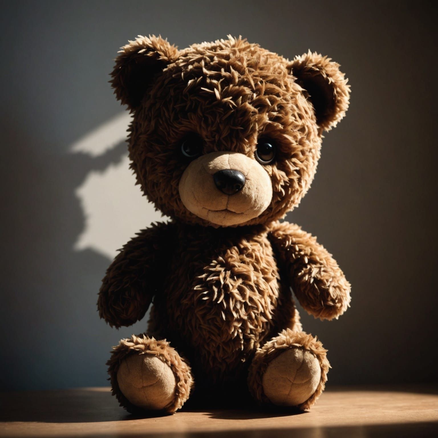 a cute teddy bear with a scary shadow coming out of it, like a monster.