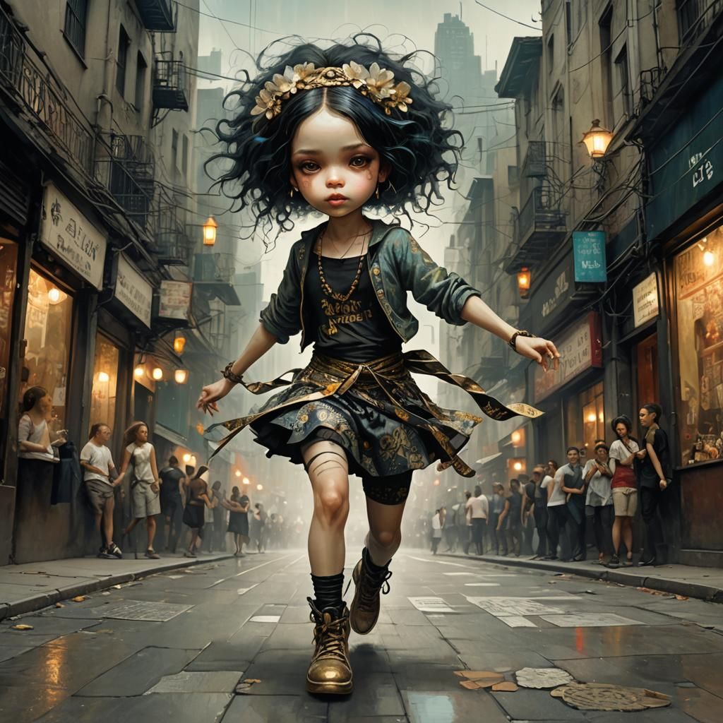 Chibi Street Dancer in Maximalist Style