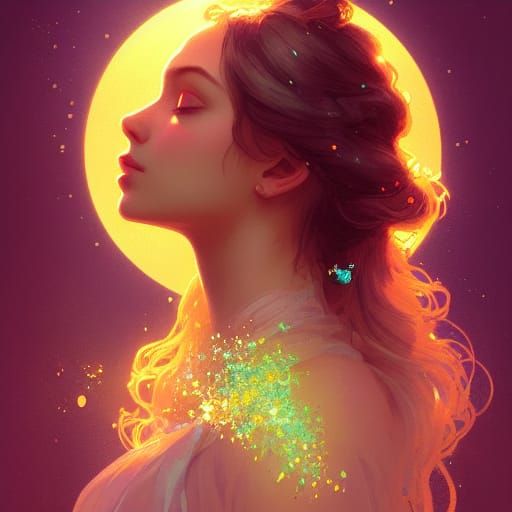 Girl with Sunflowers and Glitter in Digital Art Style