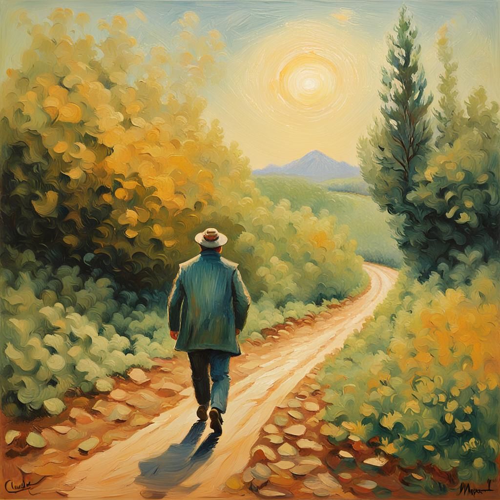 Post-Impressionist Man Walks on Dirt Road