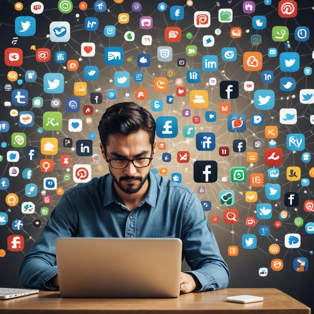 Man Navigating the Internet Landscape