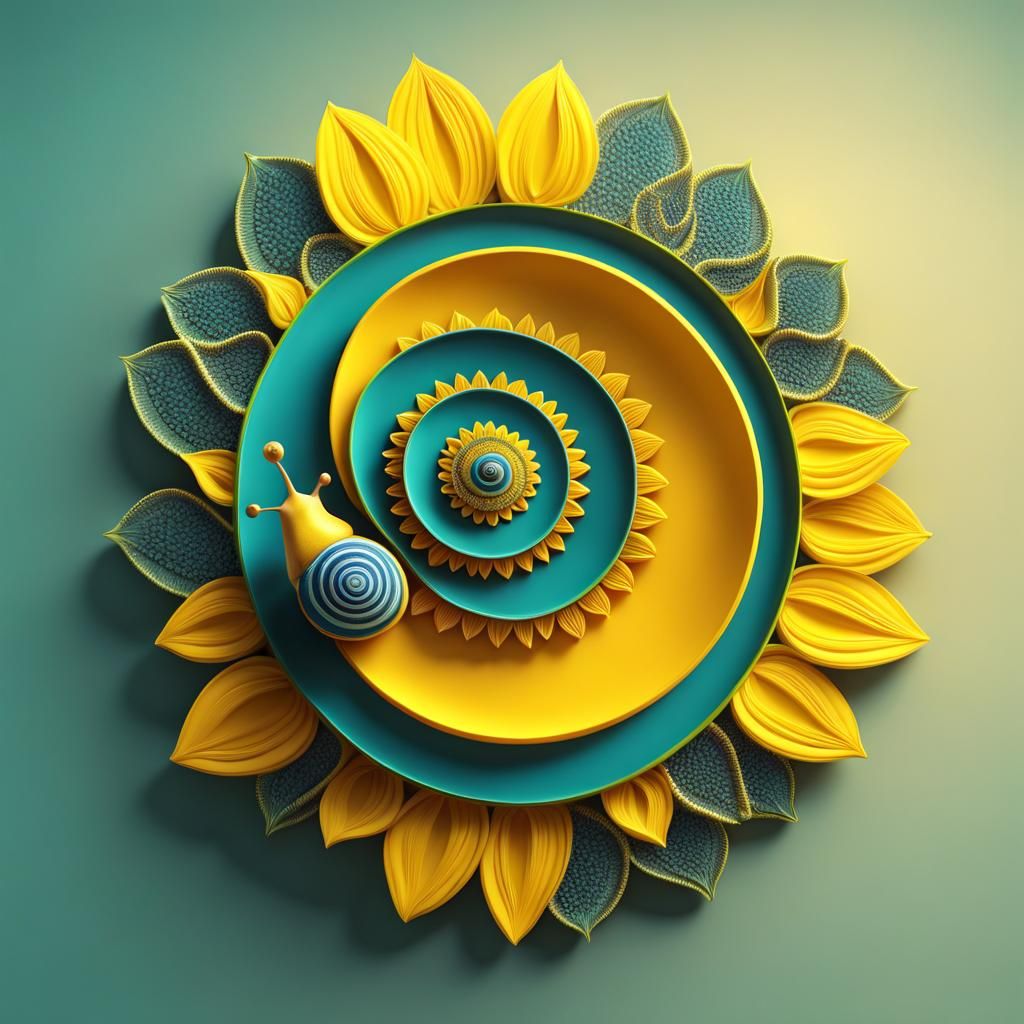 Surreal Snail with Mandala Sunflower in 8K 3D