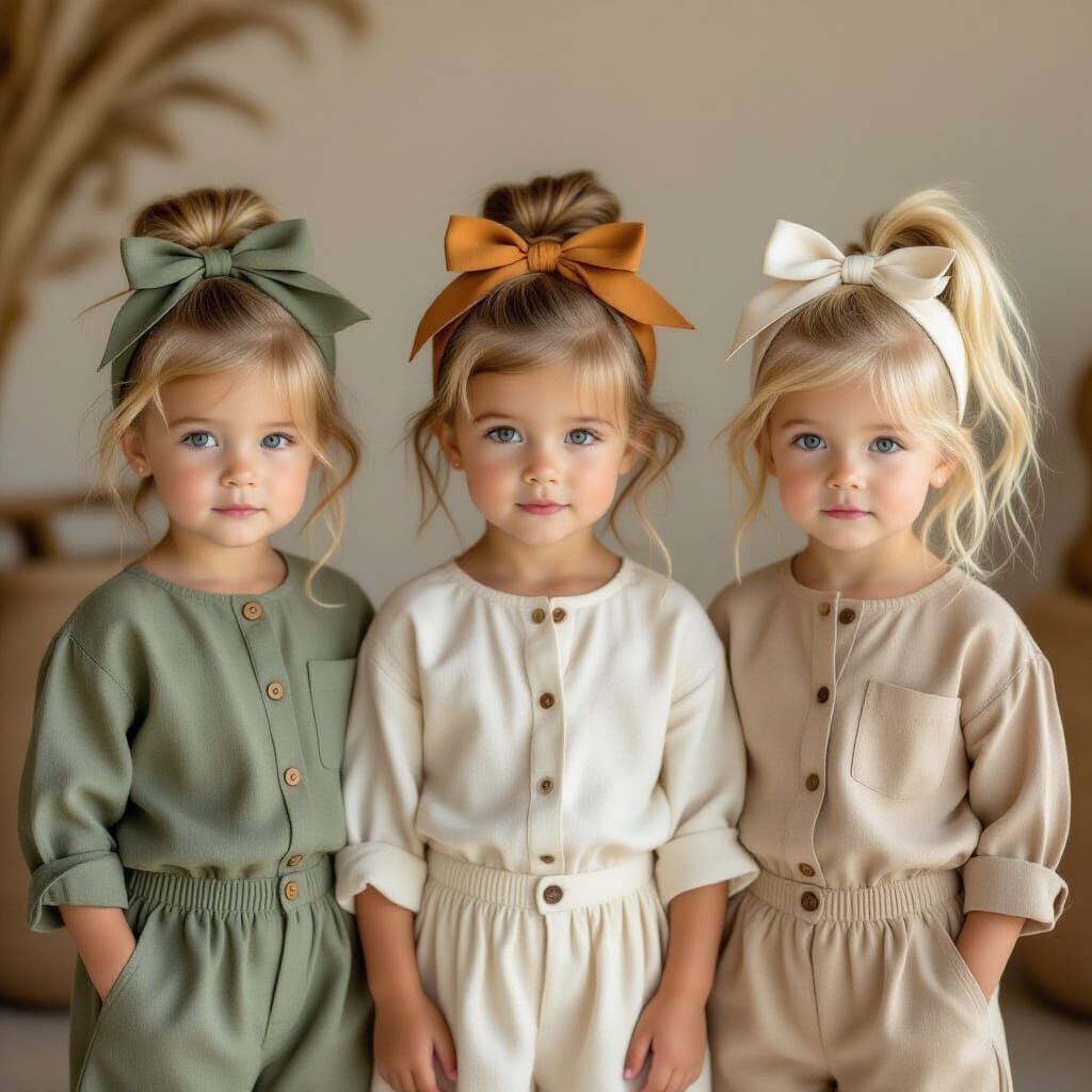 Golden-Haired Toddlers in Earthy Tones, Stylish Urban-Rustic...